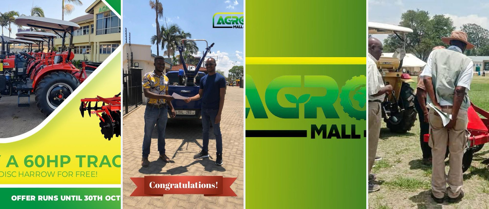 AgroMall Zambia field activation, tractor handover and campaign creative
