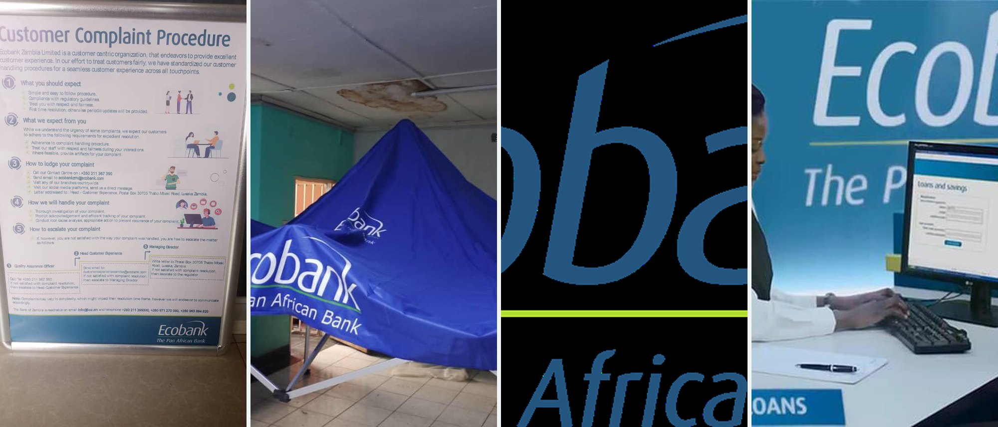 Ecobank branch branding, event gazebo and customer information signage