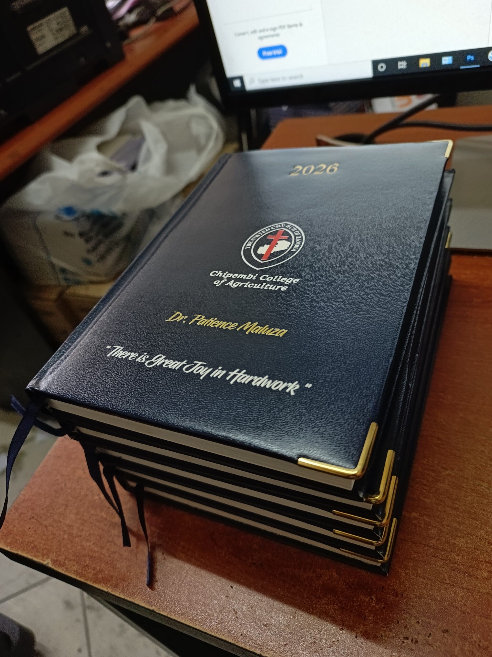 Detail of a foil-blocked diary cover produced for Chipembi College of Agriculture