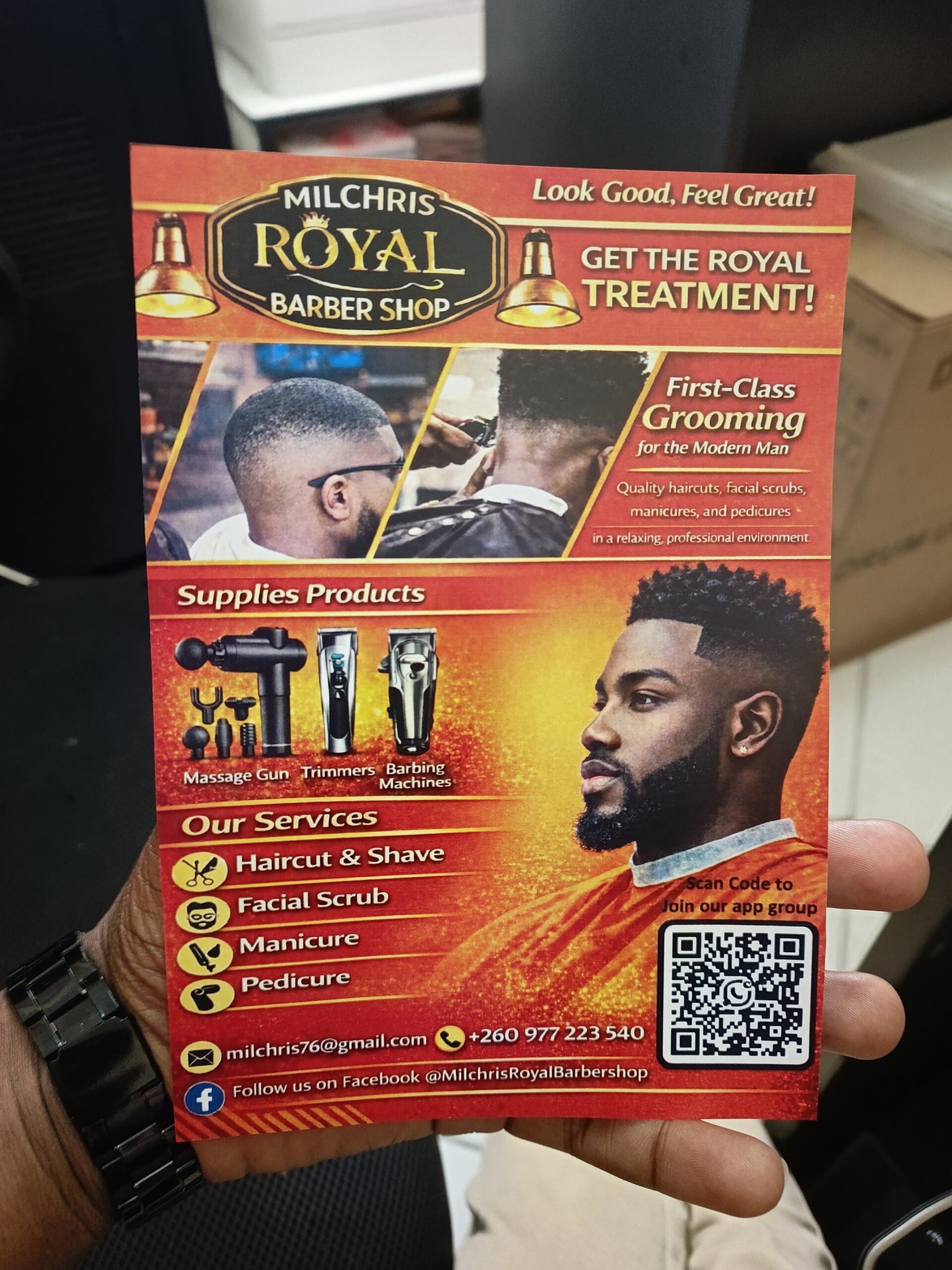Printed services poster produced for Milchris Royal Barber Shop