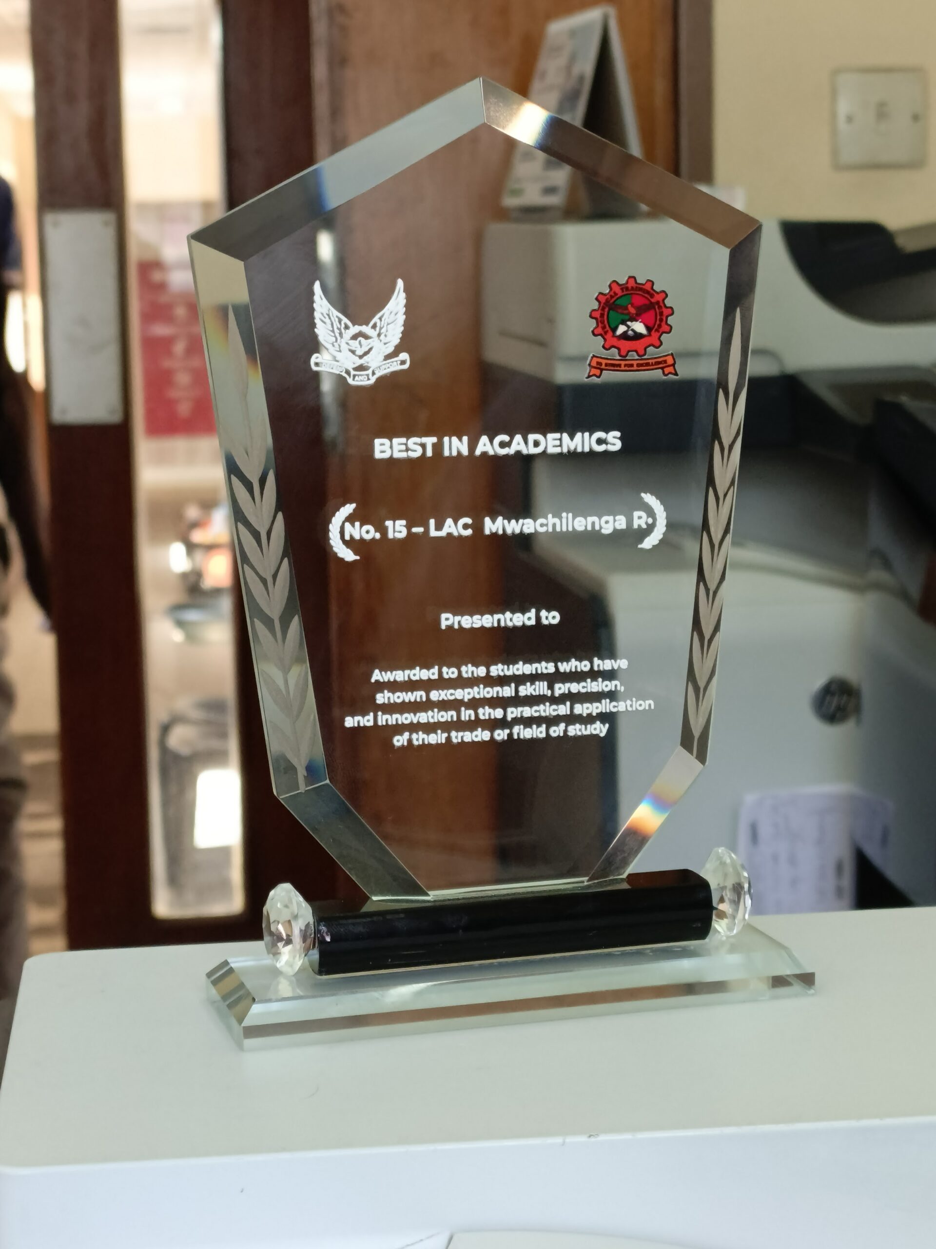 Engraved acrylic Best in Academics award produced for WLAC